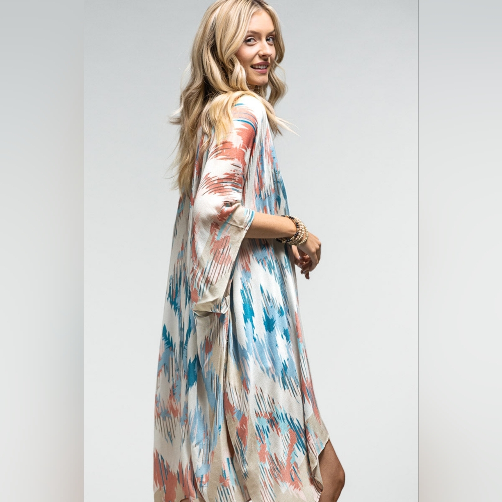 Artistic Southwest Diamond Patterned Kimono - Lightweight Silky Material - Picture 4 of 5